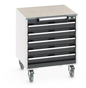 cubio mobile cabinet with 5 drawers & lino worktop. WxDxH: 650x650x790mm. RAL 7035/5010 or selected Bott Mobile Storage 650 x 650
